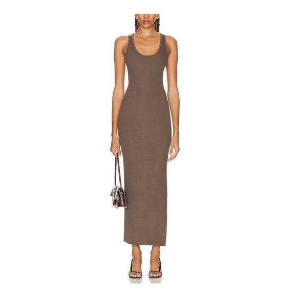 Enza Costa Stretch Knit Mushroom Brown Viscose Maxi Tank Dress Size XS - Picture 1 of 11